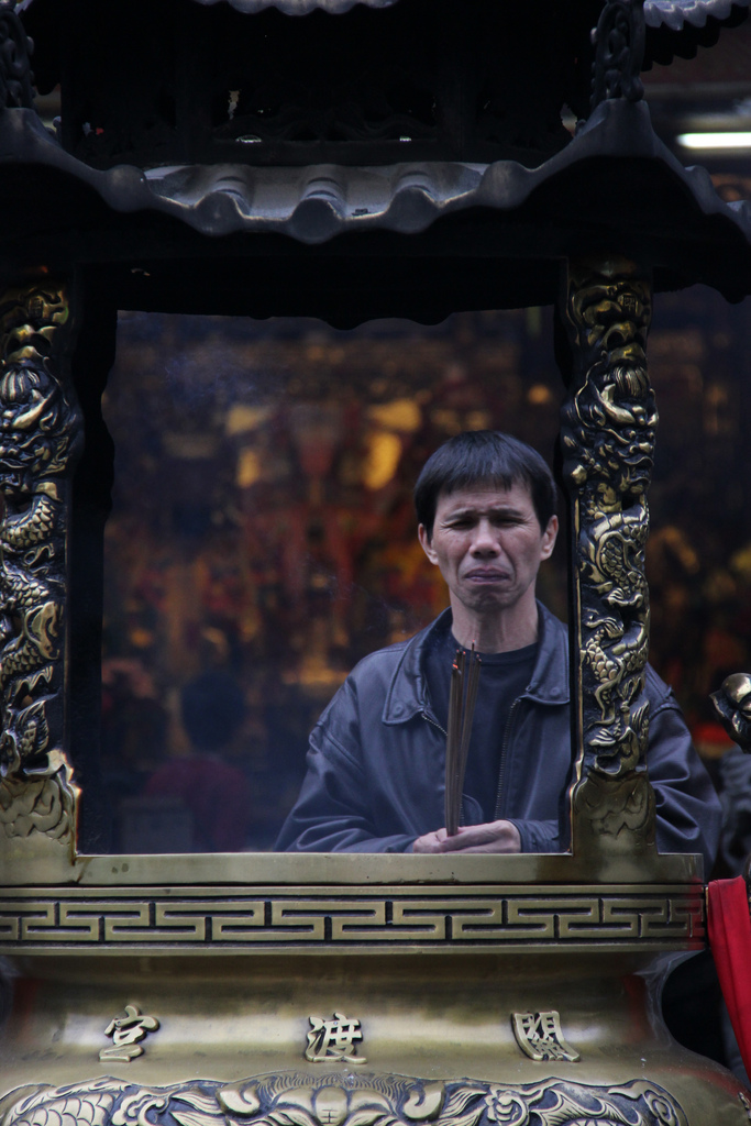 At a Buddhist temple in northern Taipei.